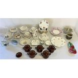 Various ceramic items including plates, tea pot, cups etc and a pestle and mortar,