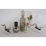 Collection of decorative glass including Murano style horses, oil burner etc