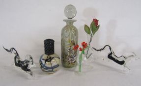 Collection of decorative glass including Murano style horses, oil burner etc