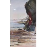 Cornwall beach scene watercolour signed T.E.J Brooker approx. 56cm x 45.5cm (includes frame)