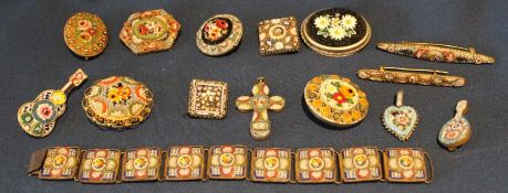 Selection of micro-mosaic brooches, bracelet, pendant