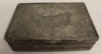 Meriden silver plated box 'Presented to Miss Gertrude Gilliam with best wishes from a few of the