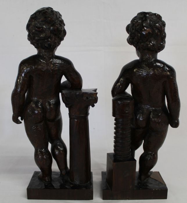Pair of carved wooden cherubs 34cm high - Image 4 of 4