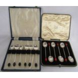 Ernest W Haywood Birmingham 1914 black coffee bean cased spoon set and Barker Brothers Birmingham