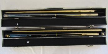 Pair of cased Ronnie O'Sullivan custom 2 piece Heritage collection cues