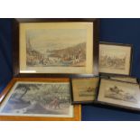 Large framed hand coloured print "Crossing The River Avon, From Stanton Park" after Henry Alken