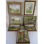 3 watercolours and 4 oil paintings mostly painted by Johnson including 'Tetford' Lincolnshire