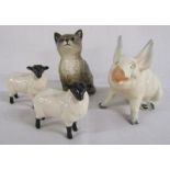 Beswick Seated Pig (832) pair of sheep and cat figurines