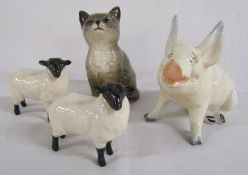 Beswick Seated Pig (832) pair of sheep and cat figurines