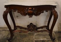 Mahogany console table with marble top, W130 x D56 x H96cm