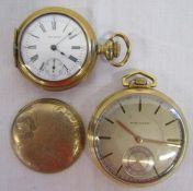 Waltham gold plated fob watch warranted ten years with detached front cover dia. approx. 3.6cm and a