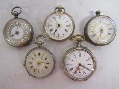 5 silver ladies fob watches including FG Graves etc