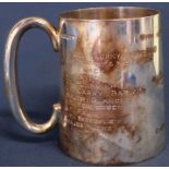 Silver christening mug with engraved inscription & names, Walker & Hall Sheffield 1915, 7.11g