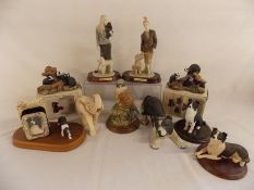 Collection of figurines including The House of Valentina, resin elephant, Border Collies etc