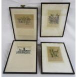 M Rudge etching Lincoln Cathedral, and 3 Marjorie C Bates prints - Beldion End, Eton - Market Place,