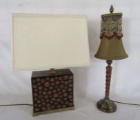 Oak twist table lamp and Rochamp table lamp