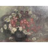 James Arundel (1875-1960) oil on board still life vase of pink flowers, 79cm x 61cm