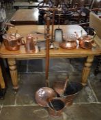 Various items of copperware including 2 coal scuttles, bed warming pan, kettles etc