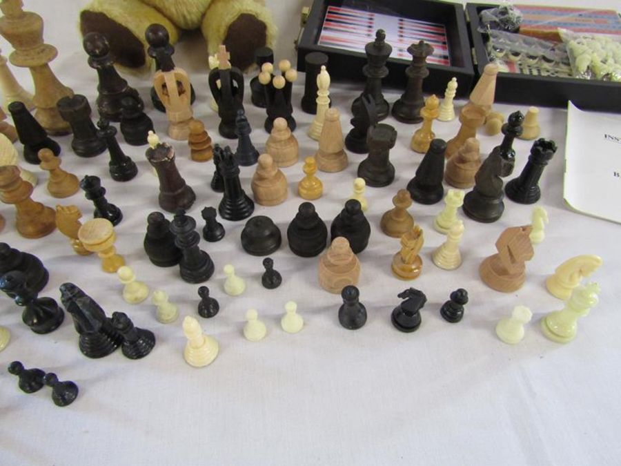 Dean's Gwentoy teddy bear with bell in ear and a collection of chess pieces - Image 3 of 5