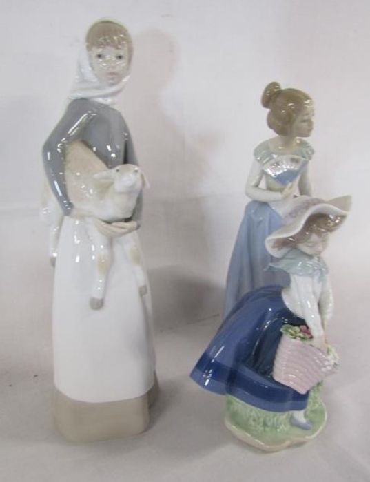 2 Lladro figurines girl with lamb and Pretty Pickings and Nao figurine lady with fan - Image 2 of 3