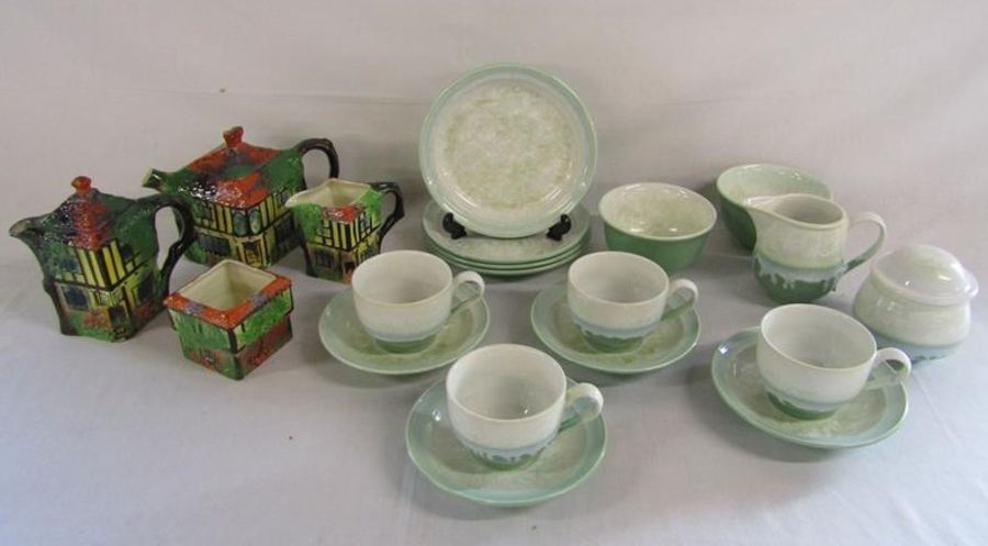 Ye Olde Inne hand painted tea set with coffee pot 'Ye Olde Swan' and Portmeirion 'The Starlite