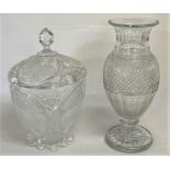 Cut glass lidded punch bowl and large glass vase (possibly Irish)