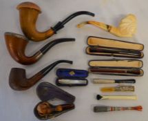 Collection of pipes including a meerschaum native Indian in head dress, cigarette & cheroot  holders