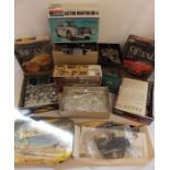 Collection of model kits including - Monogram MG-TC - Aston Martin DB-4 - Jaguar XK120 - Revell XK-E