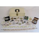 Collection of costume jewellery including Stratton horse and whip pin brooch - cameo set in white