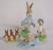 Beswick Beatrix Potter figures - Flopsy, Mopsy and Cottontail - The Old Woman Who Lived in a