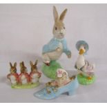 Beswick Beatrix Potter figures - Flopsy, Mopsy and Cottontail - The Old Woman Who Lived in a