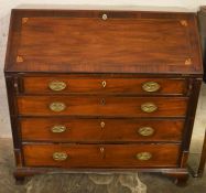 George III mahogany bureau of ogee bracket feet with reeded corners & brass plate handles H108.5cm