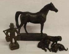 Hummell Mors water carrier miniature bronze figure, trio of dogs and bronzed effect  D Geenty