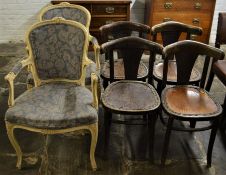 4 Bentwood chairs and 2 French style open arm chairs