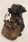 Possibly cold painted bronze/ metal daschund and puppies inkwell