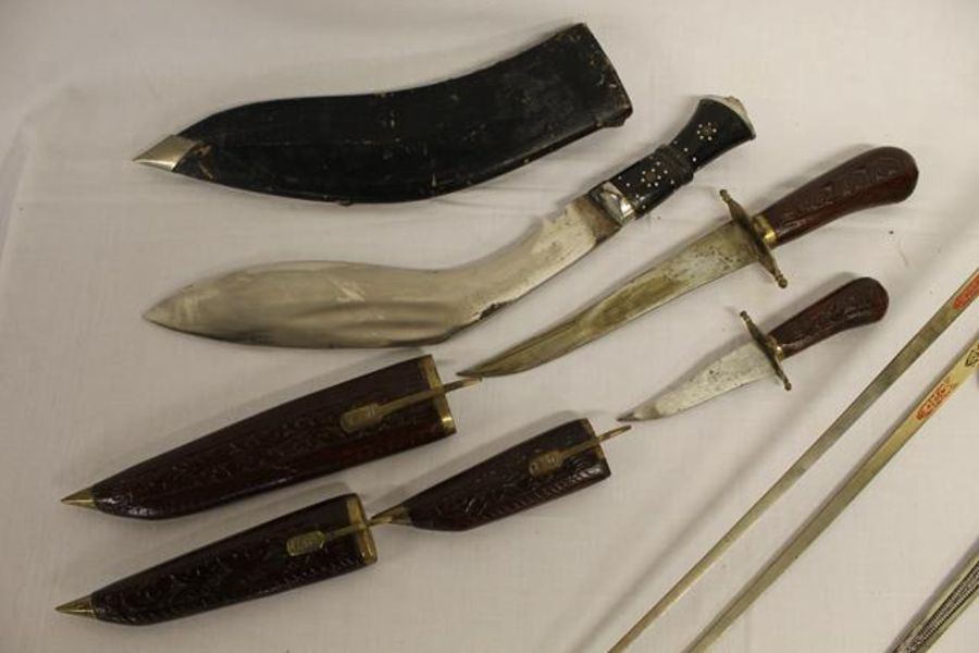 Kukri knives (one marked INDIA) and display swords - Image 2 of 5