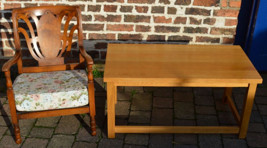 1930's bedroom chair & an oak coffee table