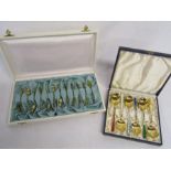 Cased set of 12 gilded Copenhagen 1939 silver spoons with flowers and leaf design and cased set of