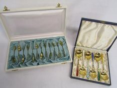 Cased set of 12 gilded Copenhagen 1939 silver spoons with flowers and leaf design and cased set of