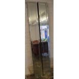 Pair of long wall mirrors (some damage), 205cm x 26cm