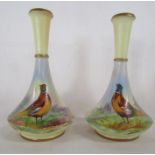 Locke & Co Worcester pair of pheasant vases painted by W Stinton approx. 15cm tall