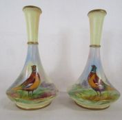 Locke & Co Worcester pair of pheasant vases painted by W Stinton approx. 15cm tall