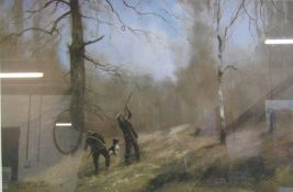 Limited edition 298/850 and pencil signed John Trickett game shoot print approx. 61cm x 47.5cm
