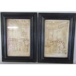 2 framed plaster plaques carved in relief (rear of frames loose) approx. 28.5cm x 40cm (includes