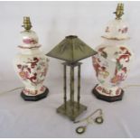 2 Masons ironstone red style table lamps and a candle holder