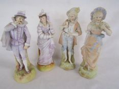 2 pairs of bisque lady and gentleman figurines