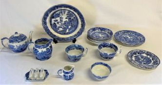 Spode ware including teapot, toast rack, cups, plates etc