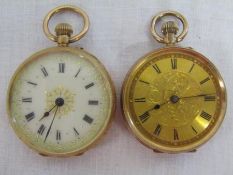 2 fob watches one marked 14k and Andre Mathey to workings ring stamped 375 dia. approx. 3.5cm
