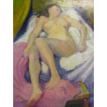 Nude oil on board signed Dennis Harrop to rear - unframed - approx. 91.5cm x 71cm