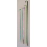 5 glass canes - pale blue shepherd's crook with four opaque white spiralling canes - pale green